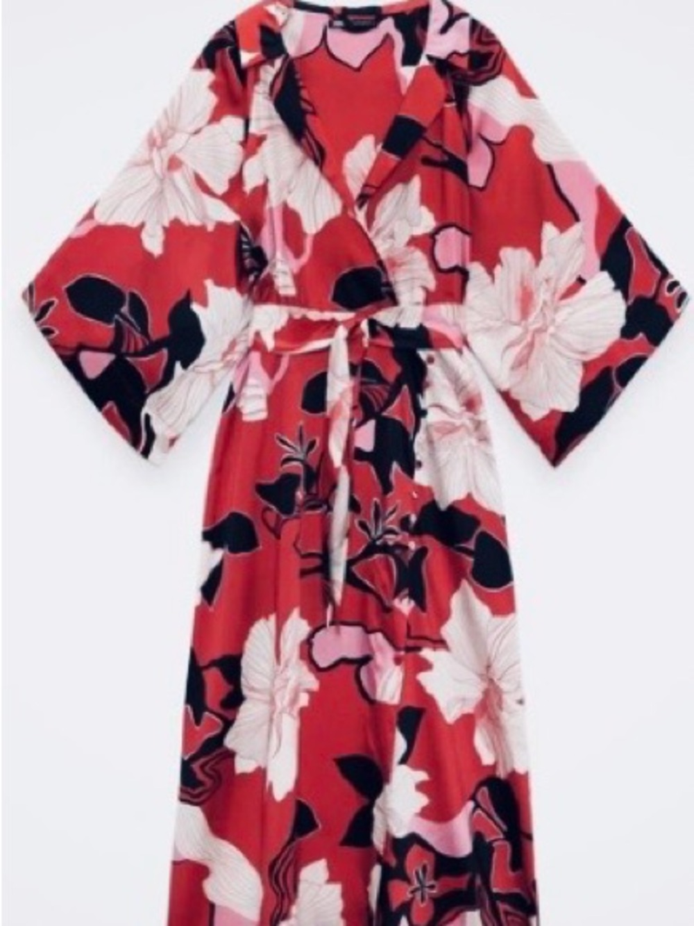 Zara Red Pink Black Floral Wrap Dress - Picture 4 of 5
